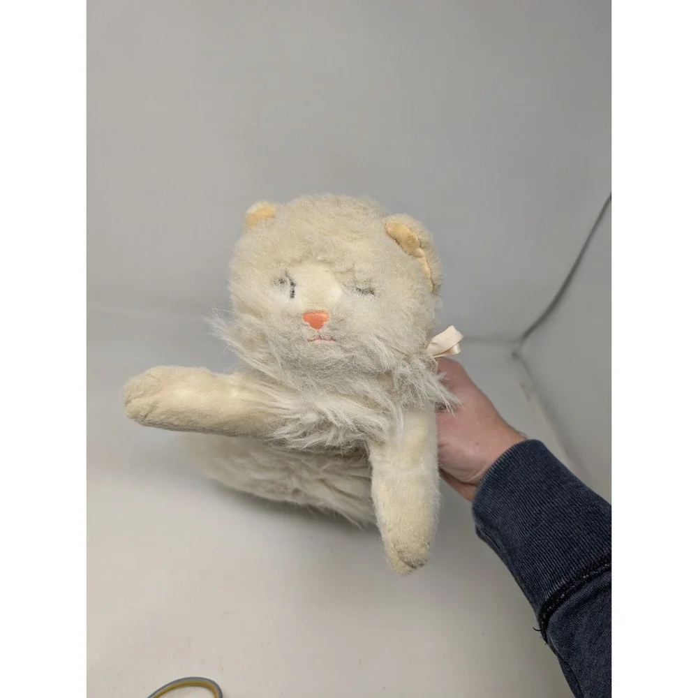 Vintage TY White Persian Angel Cat Pink Bow #1001 Plush Toy 1987 Korea Realistic